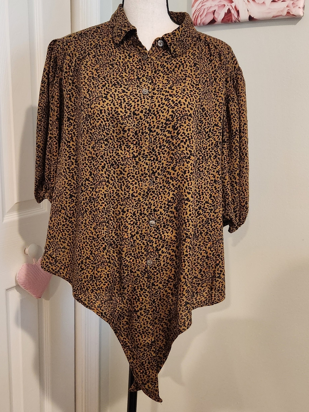 Free People Leopard Print Button-Front Asymmetric Blouse - Brown/Black